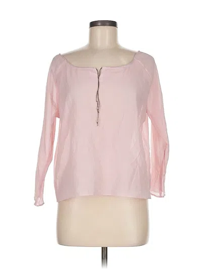 Pre-owned Express Long Sleeve Silk Top Pink Keyhole Neckline Tops