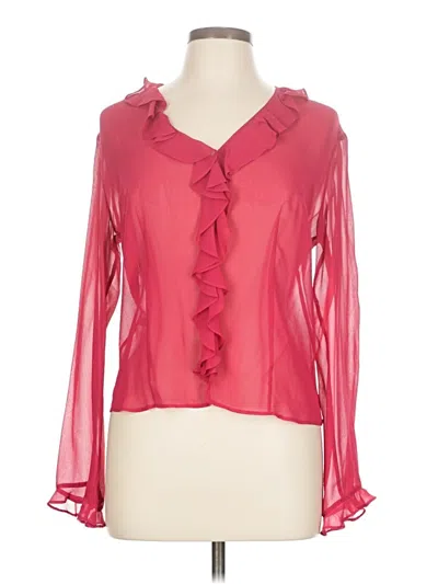 Pre-owned Express Long Sleeve Silk Top Pink Ruffles Neckline Tops