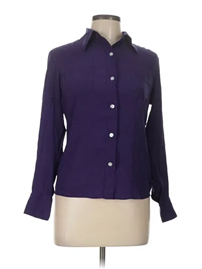 Pre-owned Express Long Sleeve Silk Top Purple Collared Neckline Tops