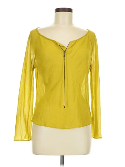 Pre-owned Express Long Sleeve Silk Top Yellow Open Neckline Tops