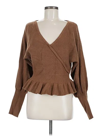 Pre-owned Express Long Sleeve Top Brown Plunge Neckline Tops