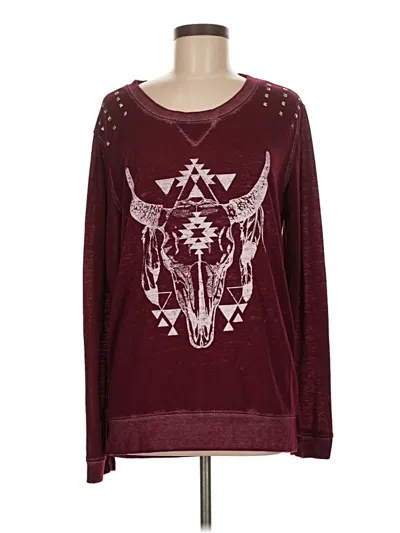 Pre-owned Express Long Sleeve Top Burgundy Crew Neck Tops