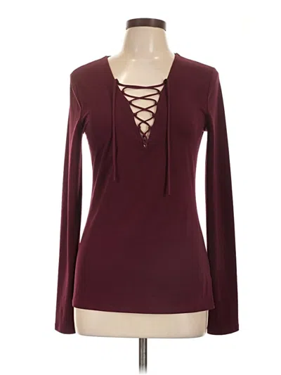 Pre-owned Express Long Sleeve Top Burgundy Keyhole Neckline Tops