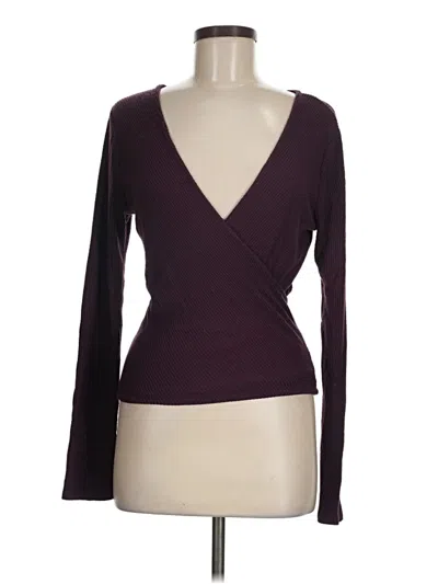 Pre-owned Express Long Sleeve Top Burgundy Plunge Neckline Tops