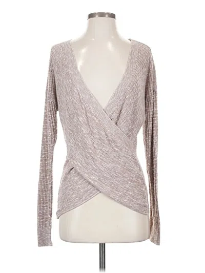 Pre-owned Express Long Sleeve Top Gray Plunge Neckline Tops