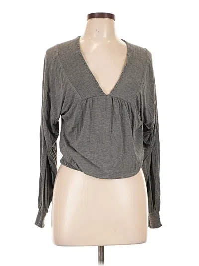 Pre-owned Express Long Sleeve Top Gray Plunge Neckline Tops
