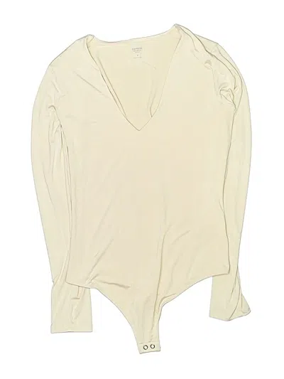 Express Long Sleeve Top Ivory Plunge Neckline Tops