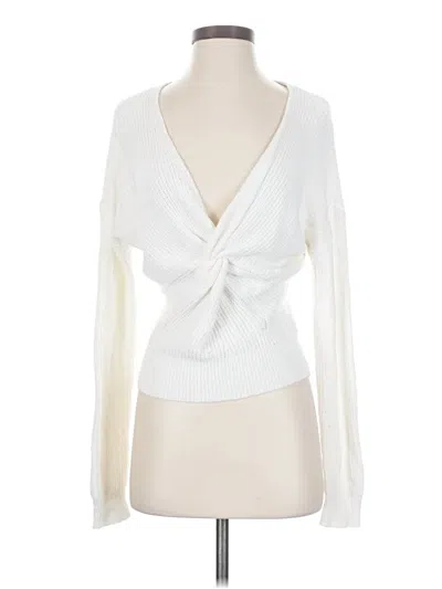 Pre-owned Express Long Sleeve Top Ivory Plunge Neckline Tops In White