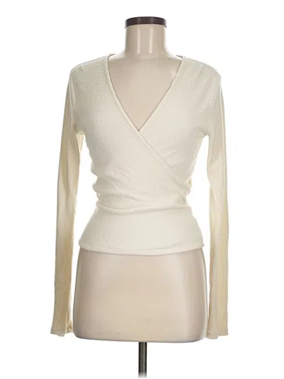 Pre-owned Express Long Sleeve Top Ivory Plunge Neckline Tops In White