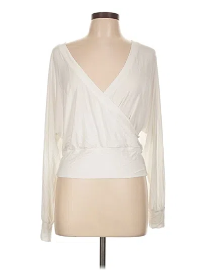 Pre-owned Express Long Sleeve Top Ivory Plunge Neckline Tops In White