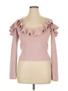 Express Long Sleeve Top Pink Ruffles Neckline Tops In Pink