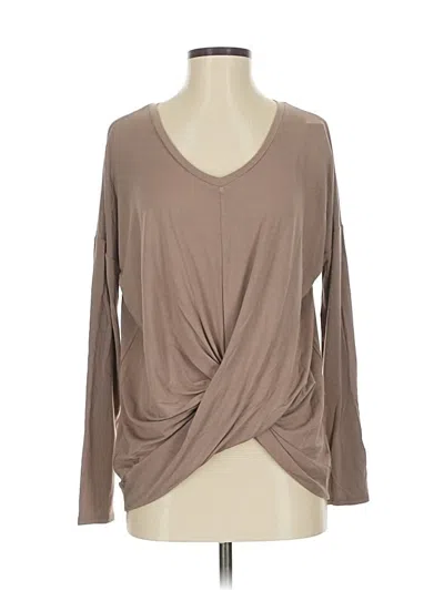 Express Long Sleeve Top Tan Plunge Neckline Tops In Brown