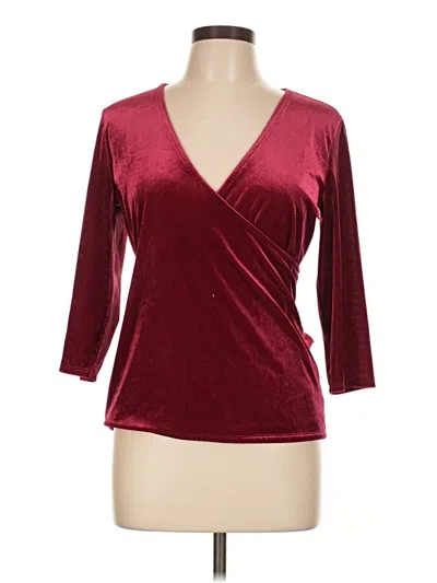 Pre-owned Express One Eleven 3/4 Sleeve Top Burgundy Plunge Neckline Tops