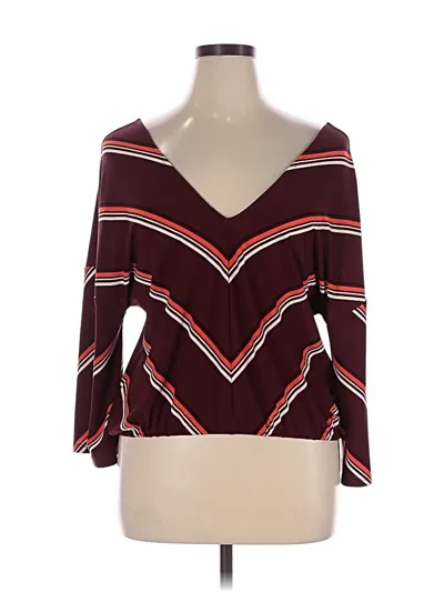 Pre-owned Express One Eleven 3/4 Sleeve Top Burgundy Plunge Neckline Tops