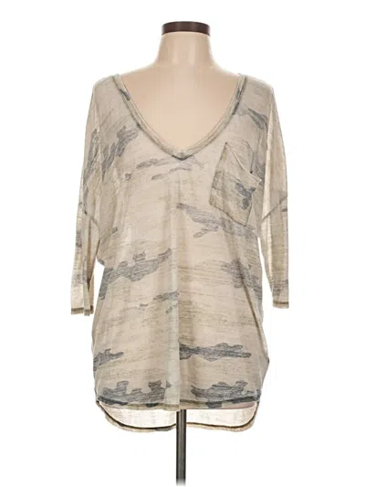 Pre-owned Express One Eleven 3/4 Sleeve Top Tan Camo Pattern V Neck Tops In Brown