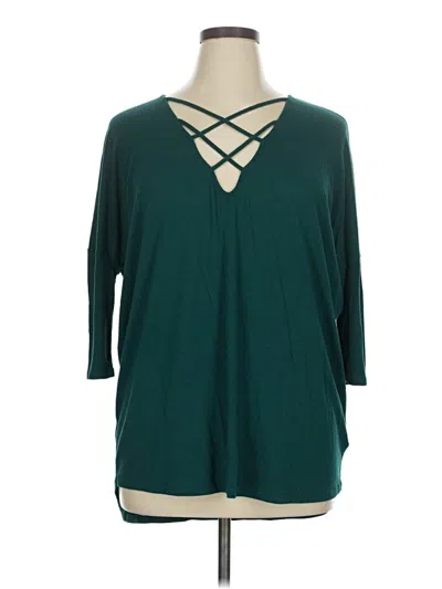 Pre-owned Express One Eleven 3/4 Sleeve Top Teal Keyhole Neckline Tops In Blue