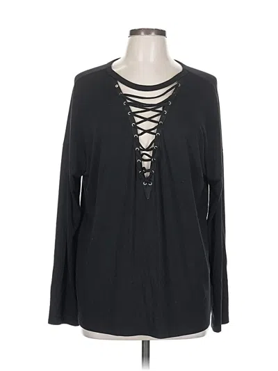 Pre-owned Express One Eleven Long Sleeve Top Black Keyhole Neckline Tops