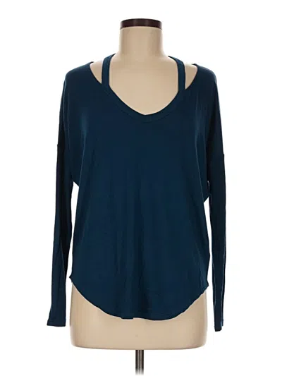 Pre-owned Express One Eleven Long Sleeve Top Blue Keyhole Neckline Tops