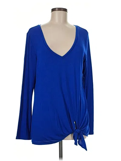 Pre-owned Express One Eleven Long Sleeve Top Blue Plunge Neckline Tops