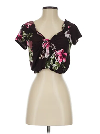 Pre-owned Express One Eleven Short Sleeve Blouse In Black