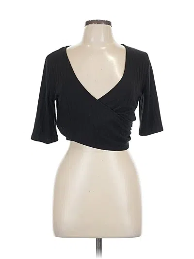 Pre-owned Express One Eleven Short Sleeve Top Black Plunge Neckline Tops