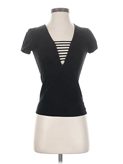 Pre-owned Express One Eleven Short Sleeve Top Black Plunge Neckline Tops
