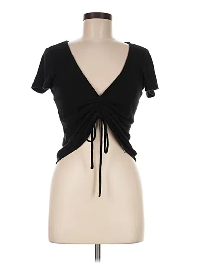 Pre-owned Express One Eleven Short Sleeve Top Black Plunge Neckline Tops