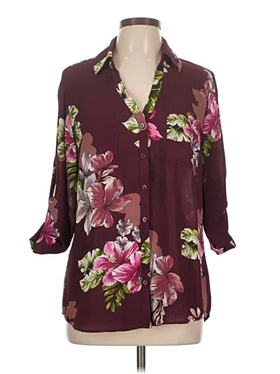 Pre-owned Express Outlet 3/4 Sleeve Blouse In Burgundy