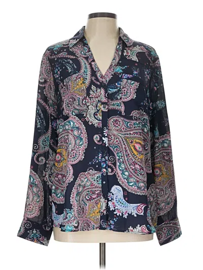 Pre-owned Express Outlet Long Sleeve Blouse In Blue