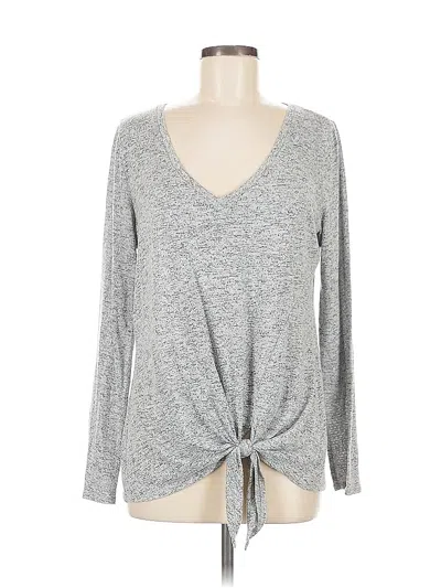 Pre-owned Express Outlet Long Sleeve Top Gray Plunge Neckline Tops