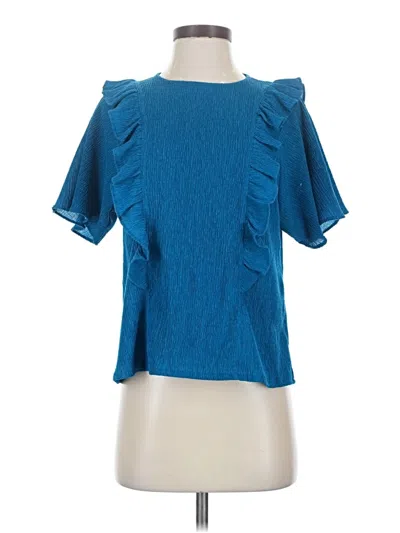 Pre-owned Express Outlet Short Sleeve Blouse In Blue