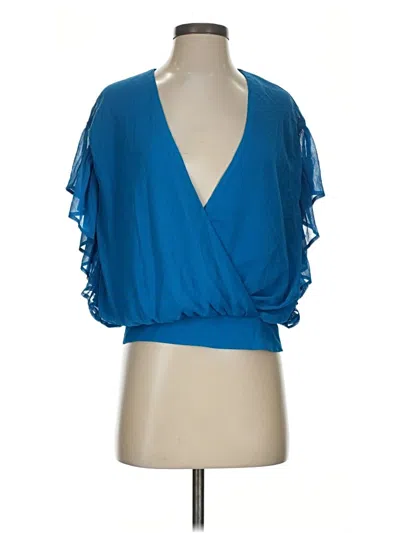 Pre-owned Express Outlet Short Sleeve Blouse In Blue