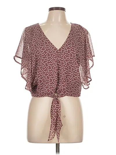 Pre-owned Express Outlet Short Sleeve Blouse In Burgundy