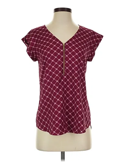 Pre-owned Express Outlet Short Sleeve Blouse In Burgundy