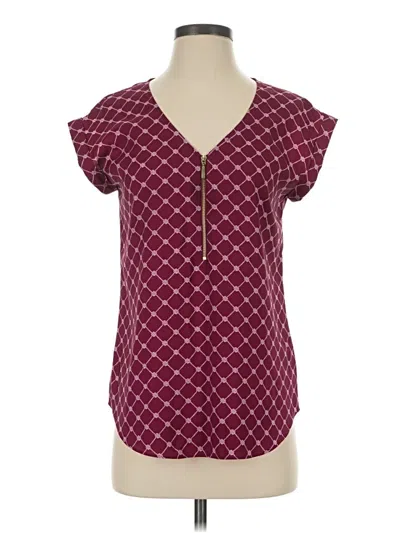 Pre-owned Express Outlet Short Sleeve Blouse In Burgundy