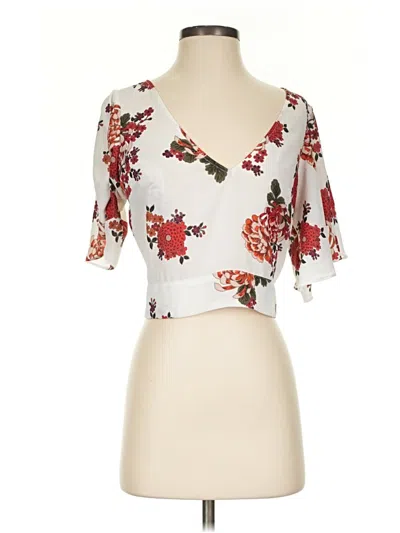 Pre-owned Express Outlet Short Sleeve Blouse In White