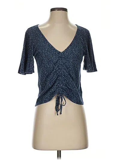 Pre-owned Express Outlet Short Sleeve Top Blue Plunge Neckline Tops