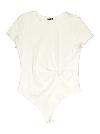 Pre-owned Express Outlet Short Sleeve Top Ivory Keyhole Neckline Tops In White