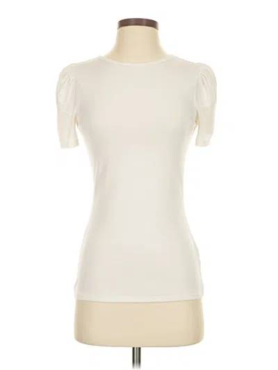 Pre-owned Express Outlet Short Sleeve Top Ivory Mock Neckline Tops In White