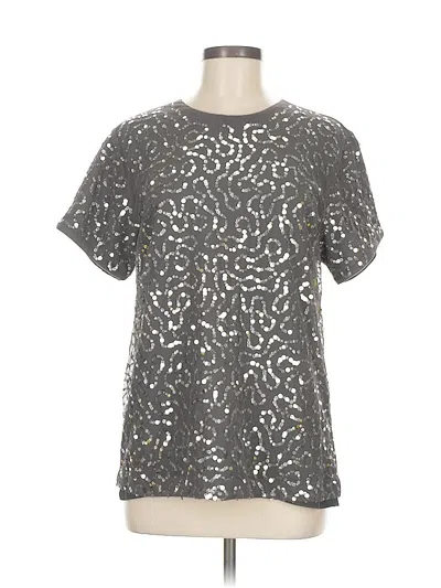 Pre-owned Express Outlet Short Sleeve Top Silver Metallic Pattern Keyhole Neckline Tops