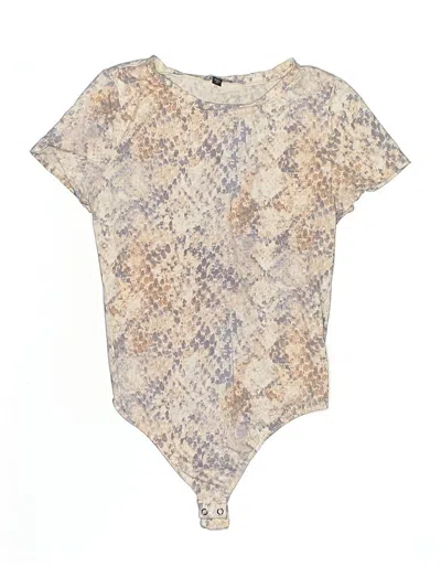 Pre-owned Express Outlet Short Sleeve Top Tan Animal Print Pattern Keyhole Neckline Tops In Brown