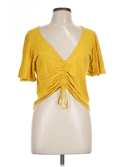 Pre-owned Express Outlet Short Sleeve Top Yellow Plunge Neckline Tops