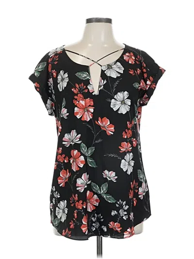 Pre-owned Express Short Sleeve Blouse In Black