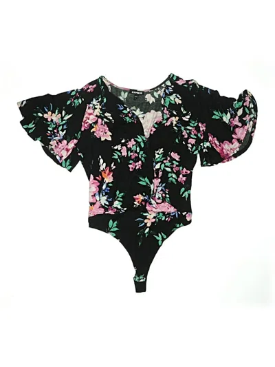 Pre-owned Express Short Sleeve Blouse In Black