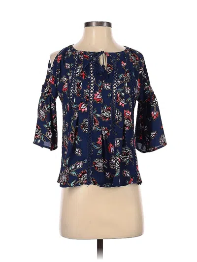Pre-owned Express Short Sleeve Blouse In Blue