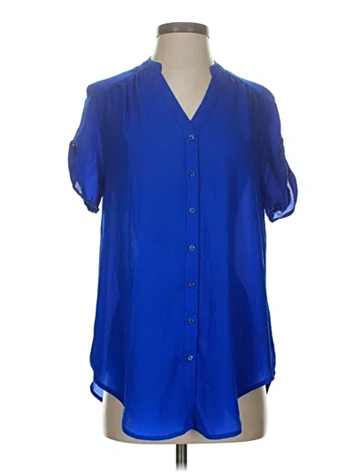 Pre-owned Express Short Sleeve Blouse In Blue