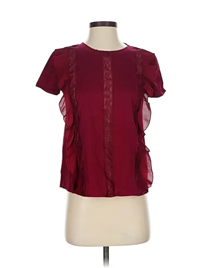 Pre-owned Express Short Sleeve Blouse In Burgundy