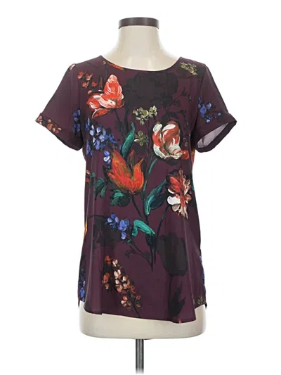 Pre-owned Express Short Sleeve Blouse In Burgundy