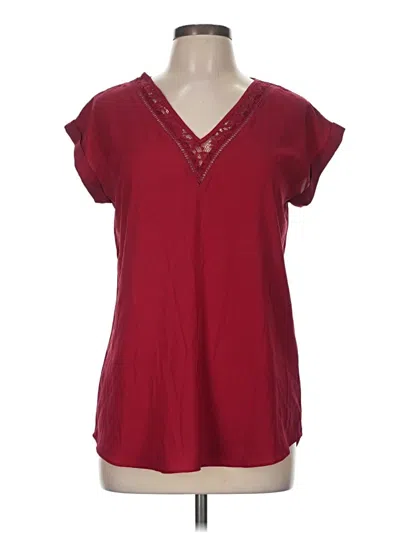 Pre-owned Express Short Sleeve Blouse In Burgundy