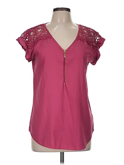 Pre-owned Express Short Sleeve Blouse In Burgundy